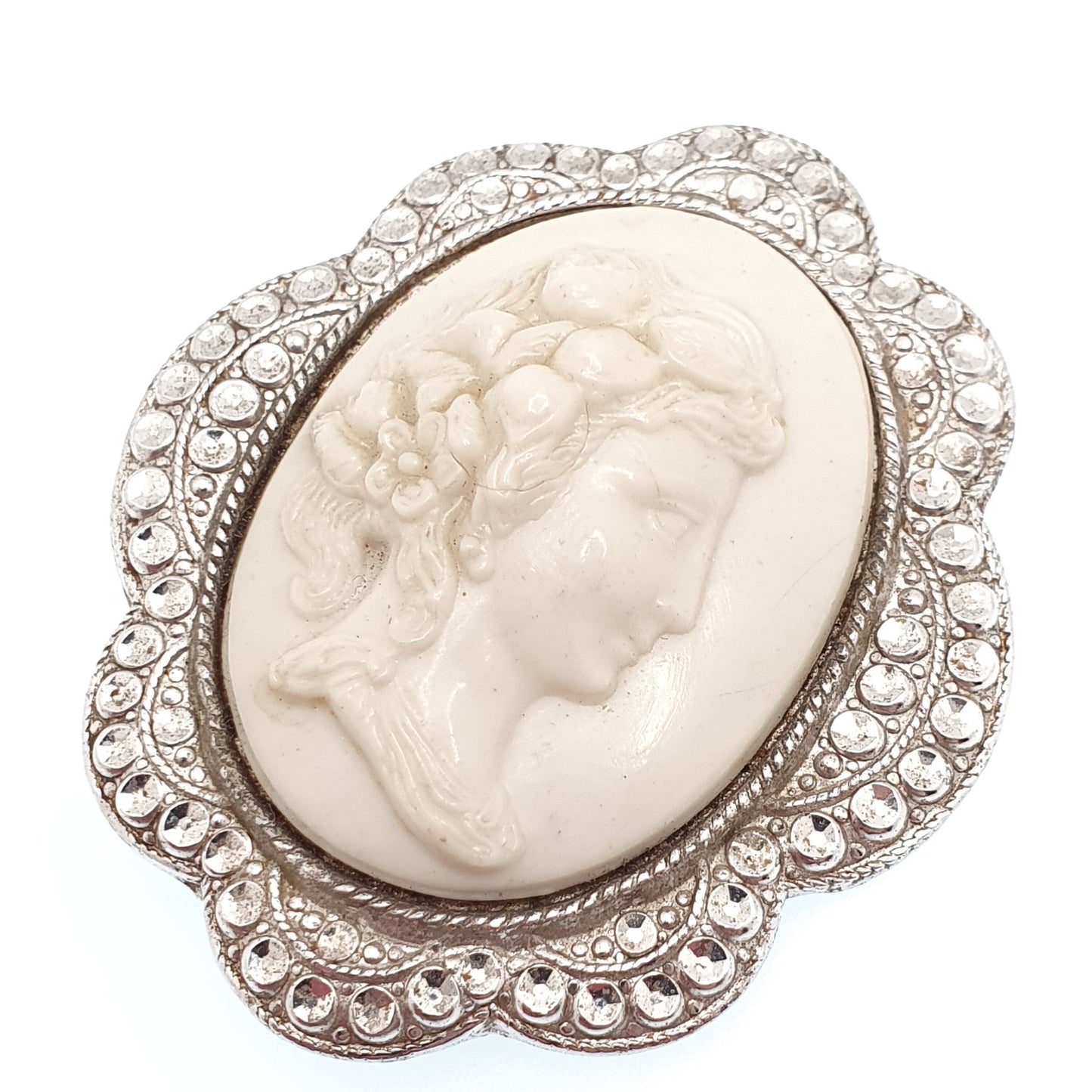 Vintage CHARLES HORNER Sterling Silver Cameo Brooch Pin Large Genuine Faux Shell Pastry Cutter Male 1948 Hallmark C.H Jewelry Jewellery