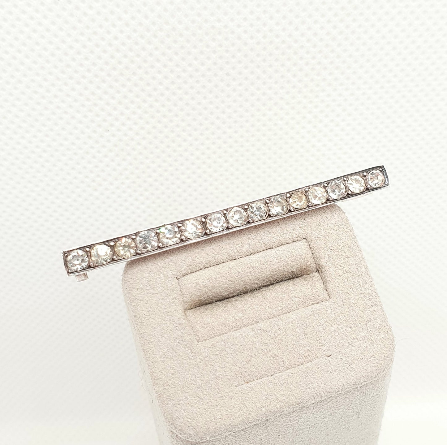 Antique Art Deco Solid Silver Diamond Paste Brooch French Bar Rectangular Vintage 1920s Genuine Sparkly Ladies Womens Jewelry Jewellery