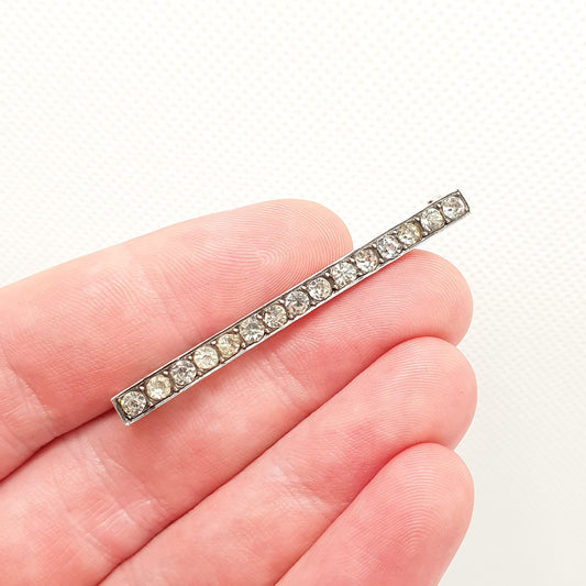 Antique Art Deco Solid Silver Diamond Paste Brooch French Bar Rectangular Vintage 1920s Genuine Sparkly Ladies Womens Jewelry Jewellery