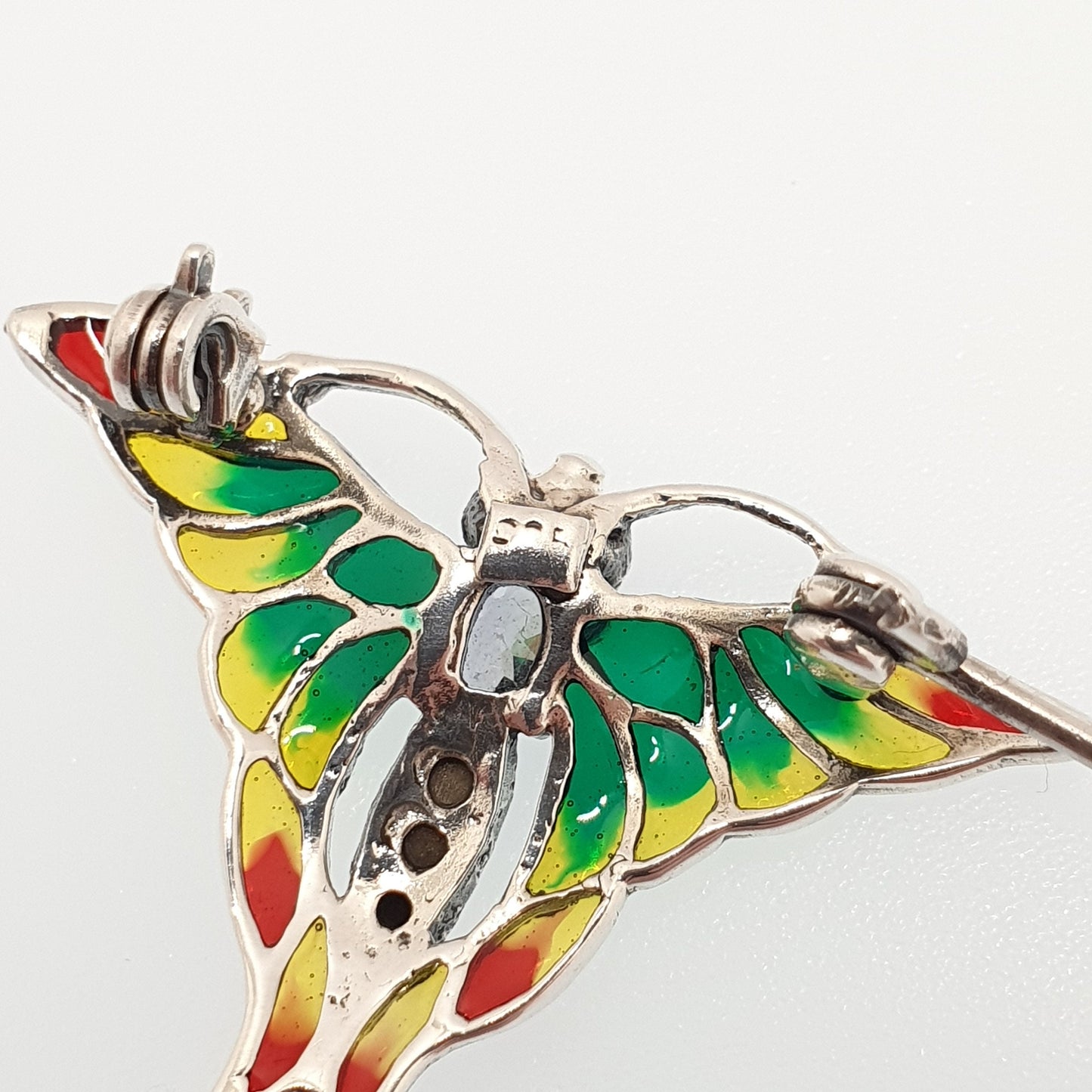 Vintage Butterfly Plique-a-Jour Brooch Sterling Silver Ruby Eyes Art Nouveau Revival Vintage Enamel Solid 925 Womens Jewelry Jewellery