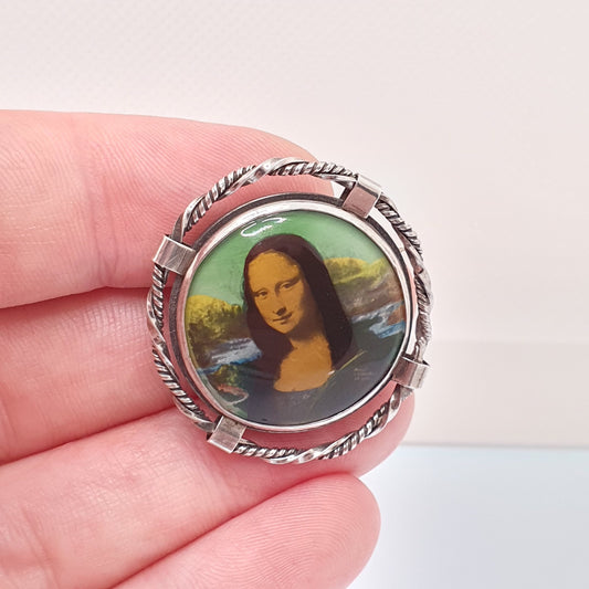 Antique Sterling Silver MONA LISA Brooch Art Deco Portrait TLM Painted Leonardo Da Vinci Vintage Thomas Mott Womens Ladies Jewellery Jewelry