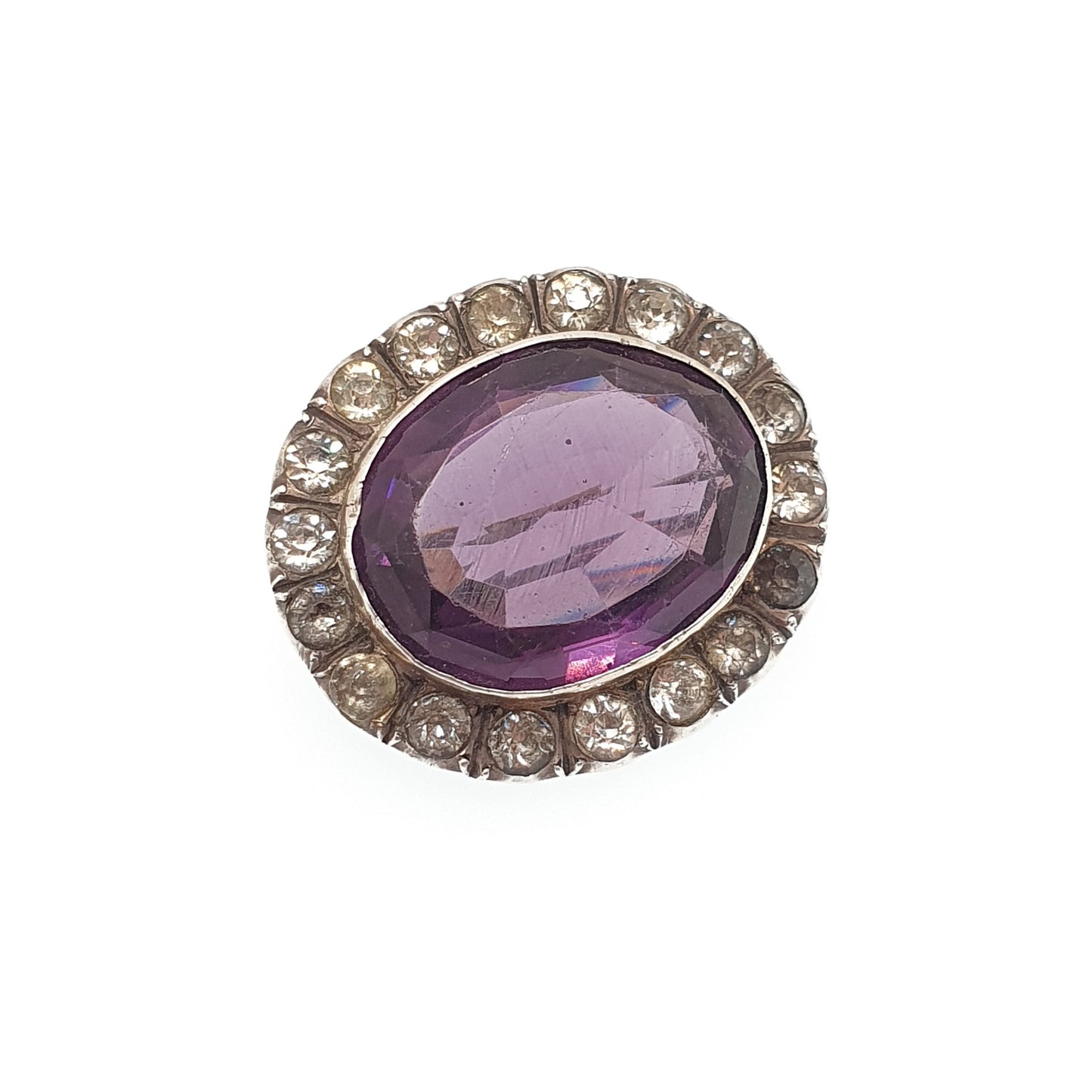 Antique Georgian Paste Amethyst Brooch Pin Solid Silver Cluster Large Oval Cut Foiled Pastes Lilac Vintage 1800s Womens Jewelry Jewellery