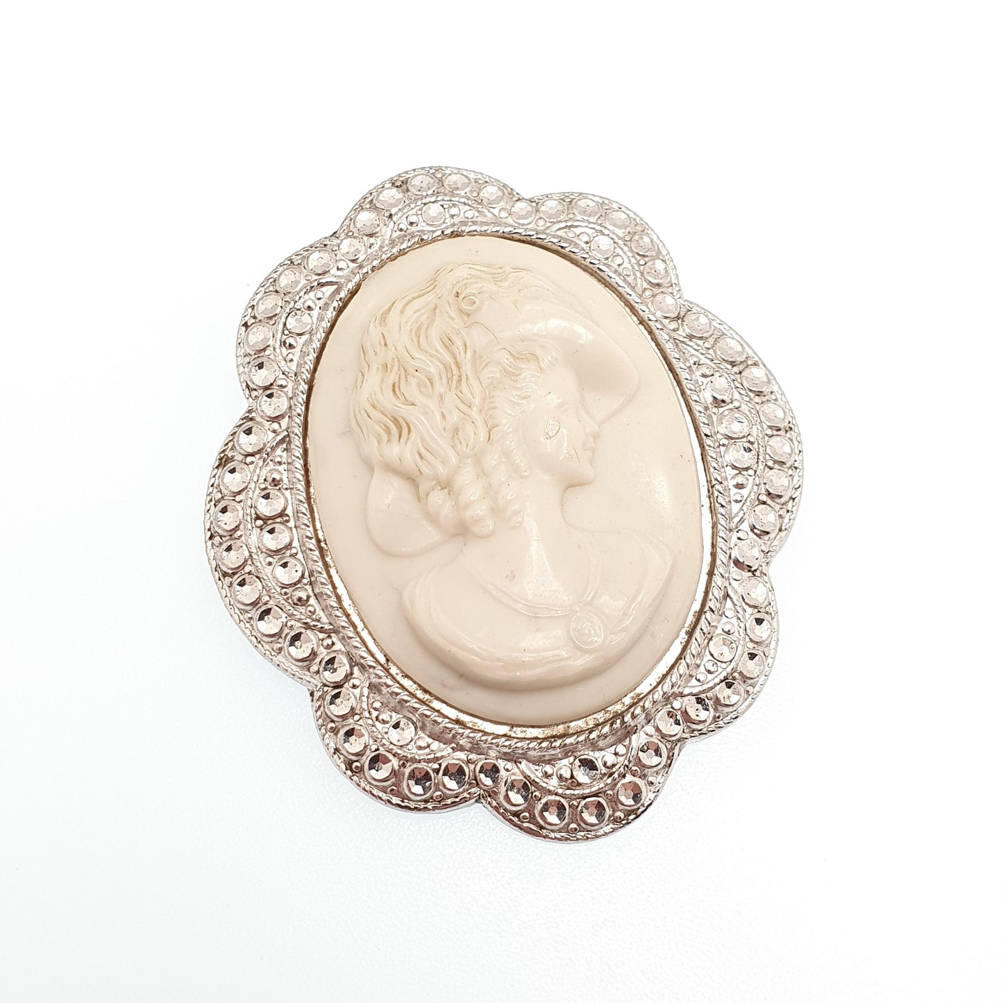 Vintage CHARLES HORNER Sterling Silver Cameo Brooch Pin Genuine Large 1948 Hallmark Faux Shell Pastry Cutter C.H Womens Jewelry Jewellery