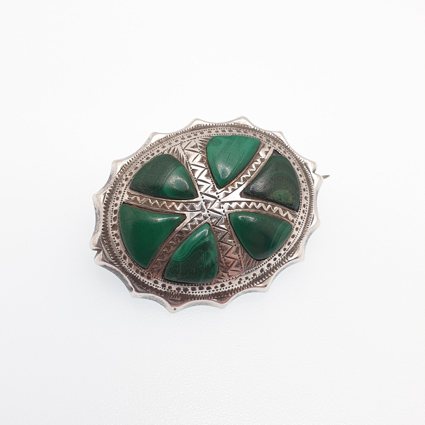 Antique Victorian Malachite Solid Silver Brooch Scottish Star Green Gemstone Banded Large Old Vintage Ladies Womens Jewelry Jewellery