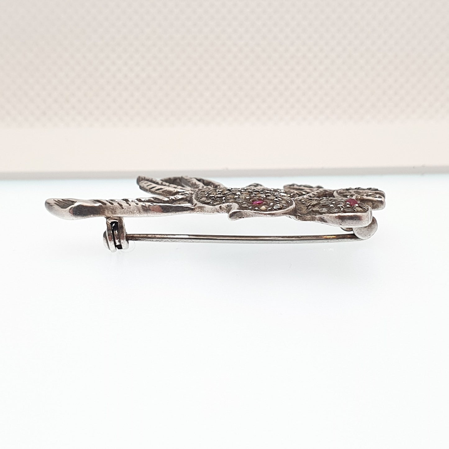 Antique Sterling Silver Songbirds Bird Brooch Pin Art Deco Ruby Paste Pair of Birds Sweet Cute Vintage Animal Womens Jewelry Jewellery