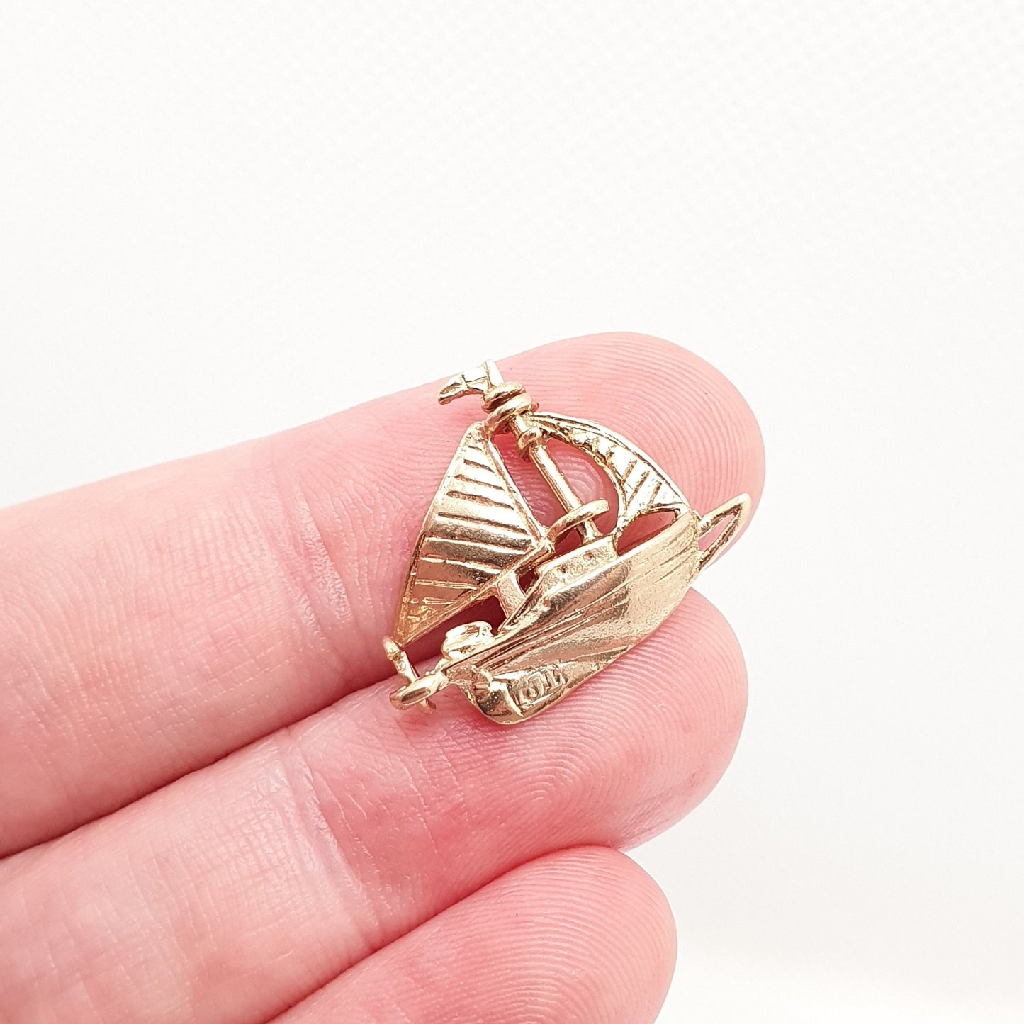 Vintage 9ct 9k Gold Sailing Yacht Charm Pendant Bracelet Necklace Solid 375 Boat Ship Sail Sea Mens Retro Womens Charms Jewellery Jewelry