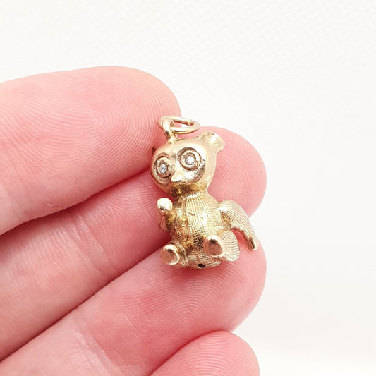 Vintage 9ct 9k Gold Teddy Bear Charm Necklace Pendant Bracelet CZ Eyes Soft Toy Style Sparkly Cute Gift Solid 375 Womens Jewellery Jewelry