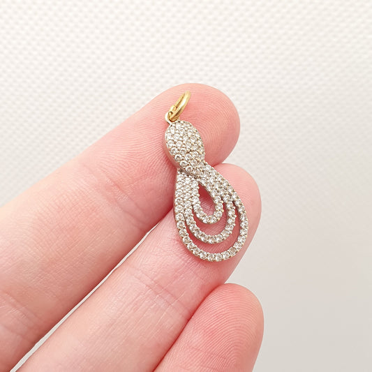 Vintage 9k 9ct Gold Figure 8 Pendant CZ Necklace Solid White 375 Diamond Simulant Pave Set Cubic Zirconia Diamond Simulant Jewelry Jewellery