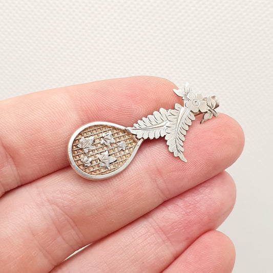 Antique Victorian Tennis Sterling Silver Brooch Rare 1894 Hallmark Sweetheart Racquet Ball Sport Wimbledon Vintage Womens Jewellery Jewelry