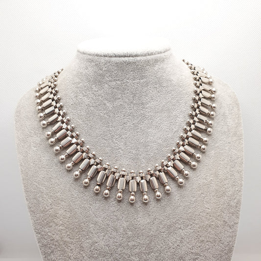 Antique Victorian Solid Silver Collar Necklace Book Chain Bookchain Bead Etruscan Choker Link 44cm 70.94g Vintage Jewelry Jewellery