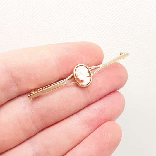 Vintage 9k 9ct Gold Cameo Brooch Solid 375 Genuine Shell Bar Pin Oval 1986 Hallmarked Hand Carved Shell Jewelry Womens Jewellery