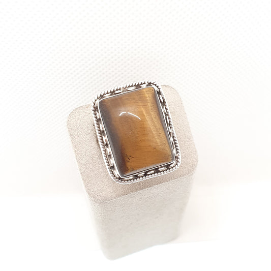 Vintage Sterling Silver Tiger Eye Ring Signet Rectangular Big Cabochon Quartz Gemstone Chunky Retro  Large Womens Mens Jewelry Jewellery