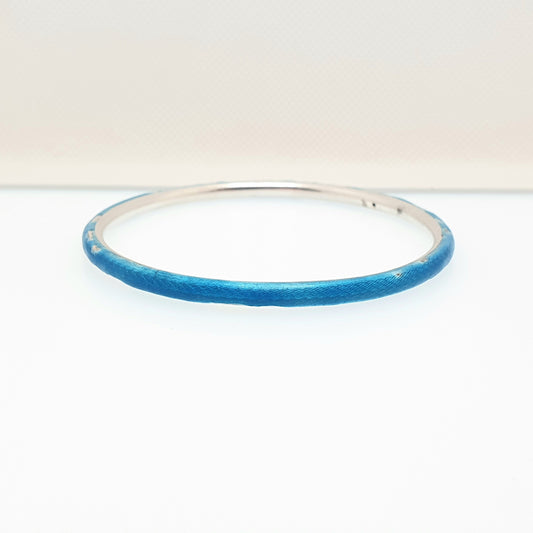 Antique Solid Silver Blue Enamel Bangle Slave Bracelet Guilloche Engine Turned Edwardian Vintage Fine Ladies Jewelry Womens Jewellery