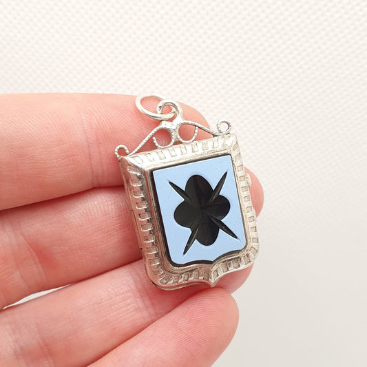 Antique Solid Silver Intaglio Locket Shield Pendant Faux Agate Necklace Pendant Picture Photo Rare Unique Vintage Womens Jewelry Jewellery