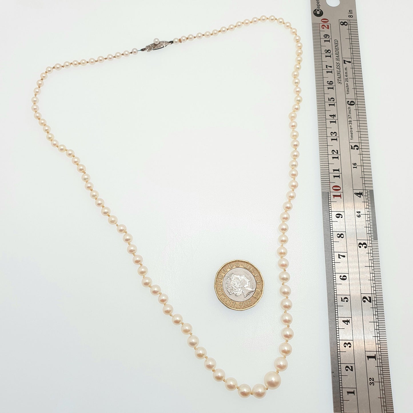 Vintage MIKIMOTO Pearl Necklace Sterling Silver Clasp Cultured Japanese Long 54cm 21.2" 13.70g Genuine Real Fine Womens Jewelry Jewellery