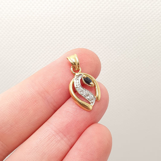 Vintage 18ct Gold Sapphire Wishbone Pendant CZ Necklace Solid 750 18k Marquise Cut Real Gemstone Retro Necklace Womens Jewelry Jewellery