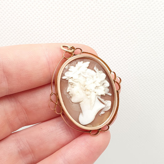 Antique 9ct 9k Gold Cameo Locket Edwardian Solid Gold Hand Carved Shell Pendant Necklace Double Sided Large Photo Pendant Jewelry Jewellery