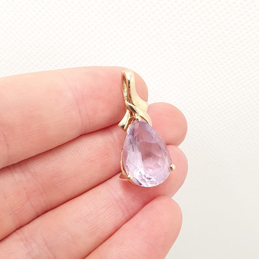 9ct 9k Gold Amethyst Necklace Pendant Large Pear Cut Big Solid 375 Retro Gemstone Retro Vintage Womens Ladies Jewellery Jewelry