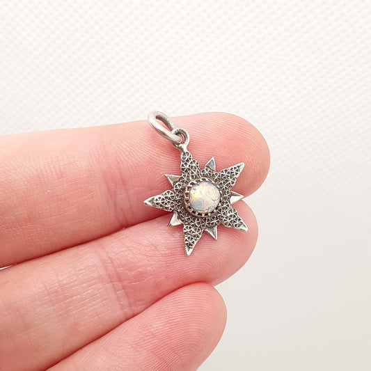Antique Charles Horner Sterling Silver Star Pendant Faux Opal Necklace 1901 Hallmark Victorian Pastry Cutter Genuine Jewelry Jewellery