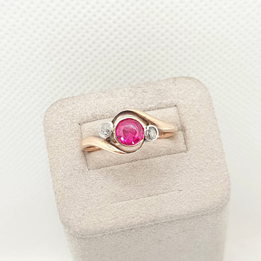 Antique Victorian 15ct Gold Ruby Diamond Ring Crossover Old Cut Gemstone Solid 15k 625 Fine Estate Large Vintage Womens Jewelry Jewellery