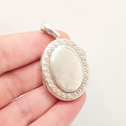 Antique Victorian Solid Silver Locket Large Big Scroll Border Necklace Pendant Picture Photo 1800s Womens Vintage Jewellery Jewelry