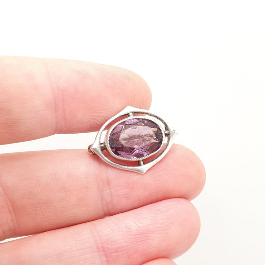 Antique Charles Horner Sterling Silver Amethyst Paste Brooch 1914 Hallmark Art Nouveau Oval Cut Genuine CH Vintage Jewellery Jewelry