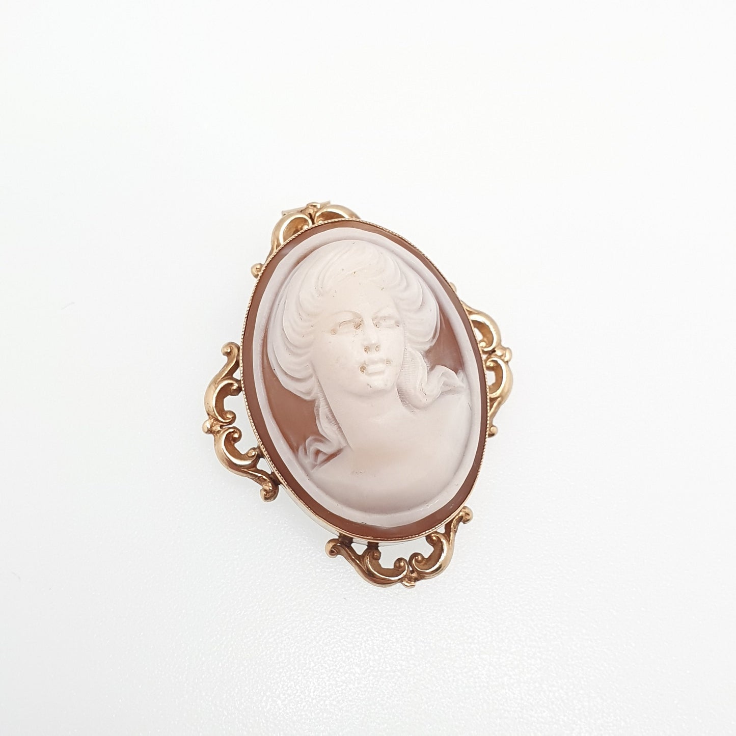 Vintage 9ct 9k Gold Cameo Necklace Pendant Brooch High Relief Fine Brooch Solid 375 Hand Carved Shell Italian Estate Jewelry Jewellery