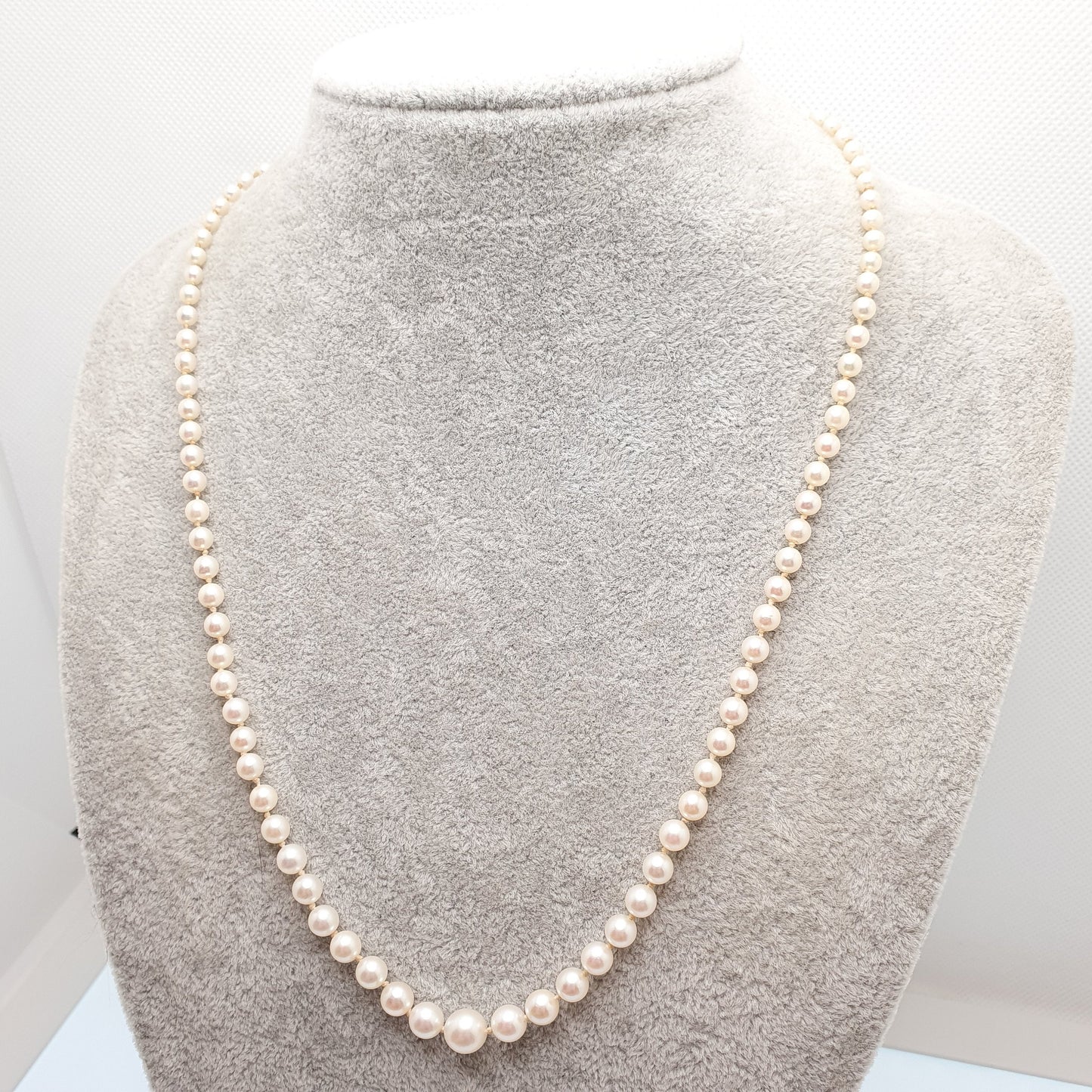 Vintage MIKIMOTO Pearl Necklace Sterling Silver Clasp Cultured Japanese Long 54cm 21.2" 13.70g Genuine Real Fine Womens Jewelry Jewellery