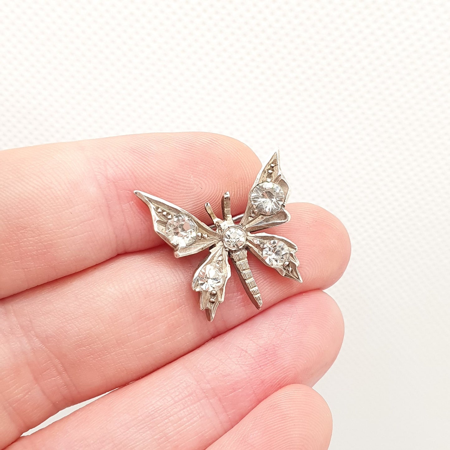 Antique Victorian Sterling Silver Butterfly Diamond Paste Brooch Insect Bug 1800s Rare Fine Estate Foiled Pastes Vintage Womens Jewelry