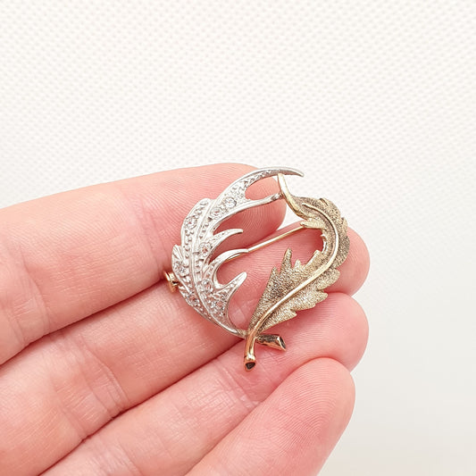 Antique Sterling Silver Diamond Paste Leaf Brooch Gold Vermeil Holly Art Deco Ornate Sparkly Fine Estate Solid 925 Cute Jewelry Jewellery