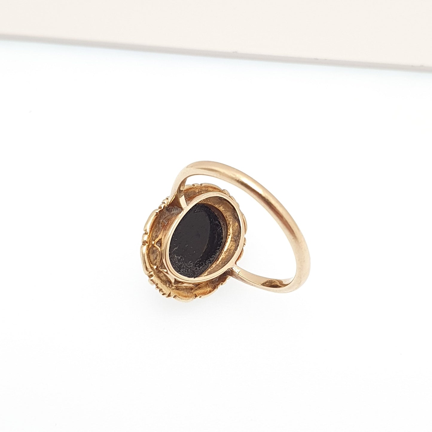 Antique 15ct Gold Agate Cameo Ring Victorian Hardstone Onyx Quartz Solid 625 15 Carat Gemstone Signet Black Vintage Women Jewelry Jewellery