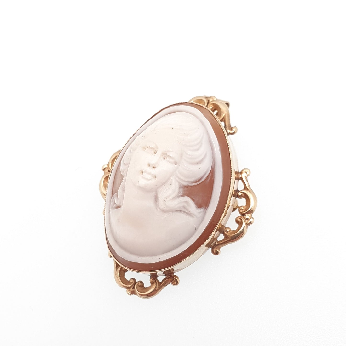 Vintage 9ct 9k Gold Cameo Necklace Pendant Brooch High Relief Fine Brooch Solid 375 Hand Carved Shell Italian Estate Jewelry Jewellery