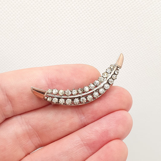 Antique Victorian Crescent Moon Diamond Paste Solid Silver Brooch Pin Sparkly Ladies Womens Jewelry Jewellery Vintage 1800s Genuine