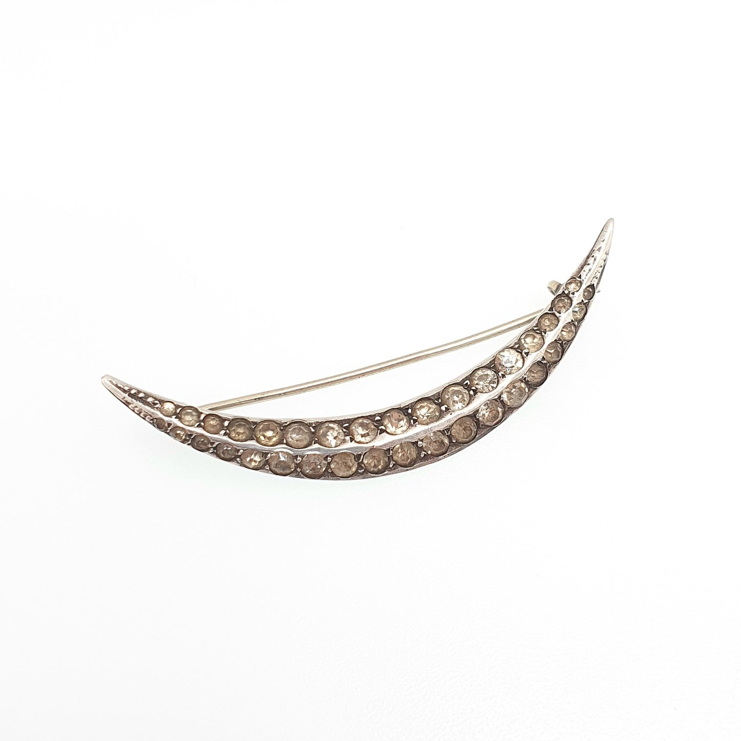 Antique Solid Silver Diamond Paste Crescent Moon Brooch Victorian Sparkly Vintage Ladies Celestial Womens Jewelry Jewellery 1800s Genuine