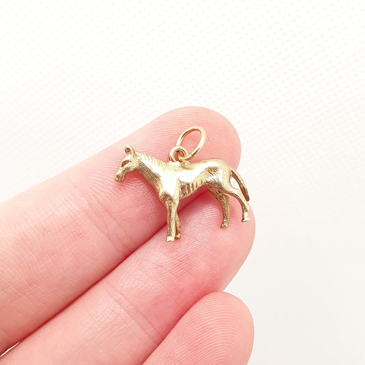 Vintage 9ct 9k Gold Horse Charm Bracelet Necklace Pendant Solid 375 Racing Large Steed Equestrian Mens Retro Womens Charms Jewellery Jewelry