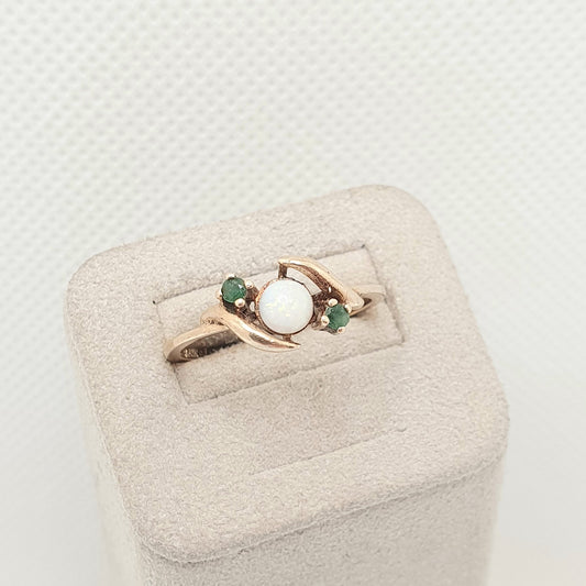 Vintage 9ct Gold Emerald & Opal Ring Solid 9k 375 Estate Fine 1981 Hallmark Genuine Real Gemstones Jewelry Jewellery Womans Retro