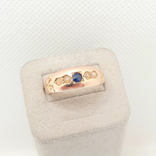 Antique 15ct Rose Gold Sapphire Ring Victorian Seed Pearl 1892 Hallmark Solid 625 15 Carat Fine Estate Womens Vintage Jewelry Jewellery