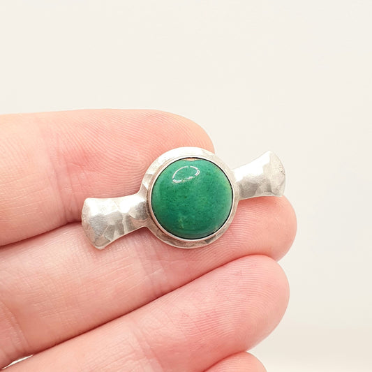 Antique Sterling Silver Ruskin Brooch Pin Arts and Crafts Green Ceramic Enamel Oval 1910s Solid Vintage Womens Jewelry Jewellery