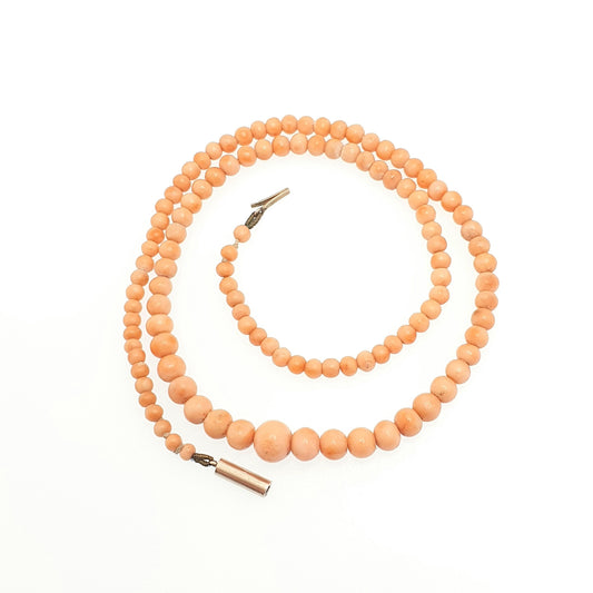 Antique Victorian Coral Necklace Angel Skin Bead Pale Pink Round Graduating Large Beads 48cm 17.43g Genuine Womens Vintage Jewelry Jewellery