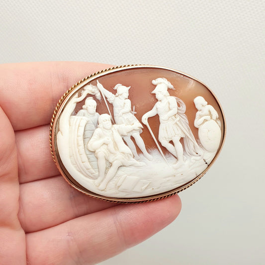 Antique 9ct Gold Alexander the Great & Diogenes Cameo Brooch Victorian Solid 9k 375 Barrel Roman Philosopher Rare Unique Jewellery Jewelry