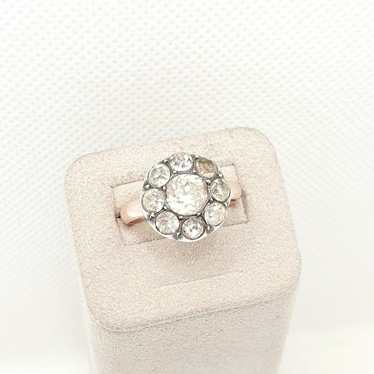 Antique Victorian 9ct Gold Diamond Paste Ring Solid Silver 9k 375 Large Cluster Georgian Style 1800s Vintage Cocktail Statement Womens