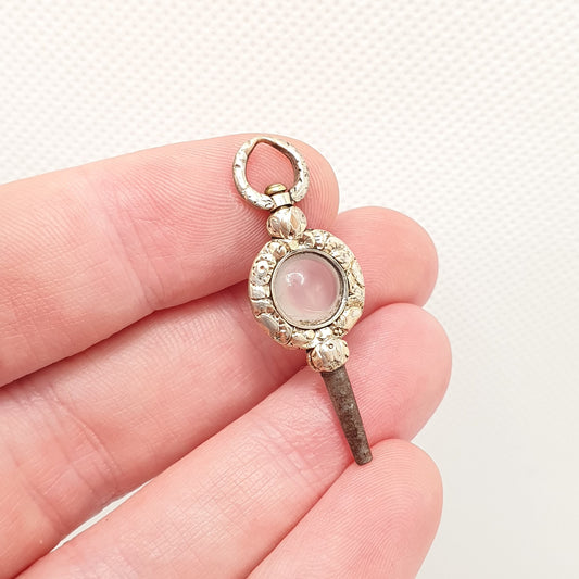 Antique Georgian Rolled Gold Pocket Watch Key Fob White Chalcedony Quartz  Pendant Necklace Gold Filled Vintage Jewellery Jewelry