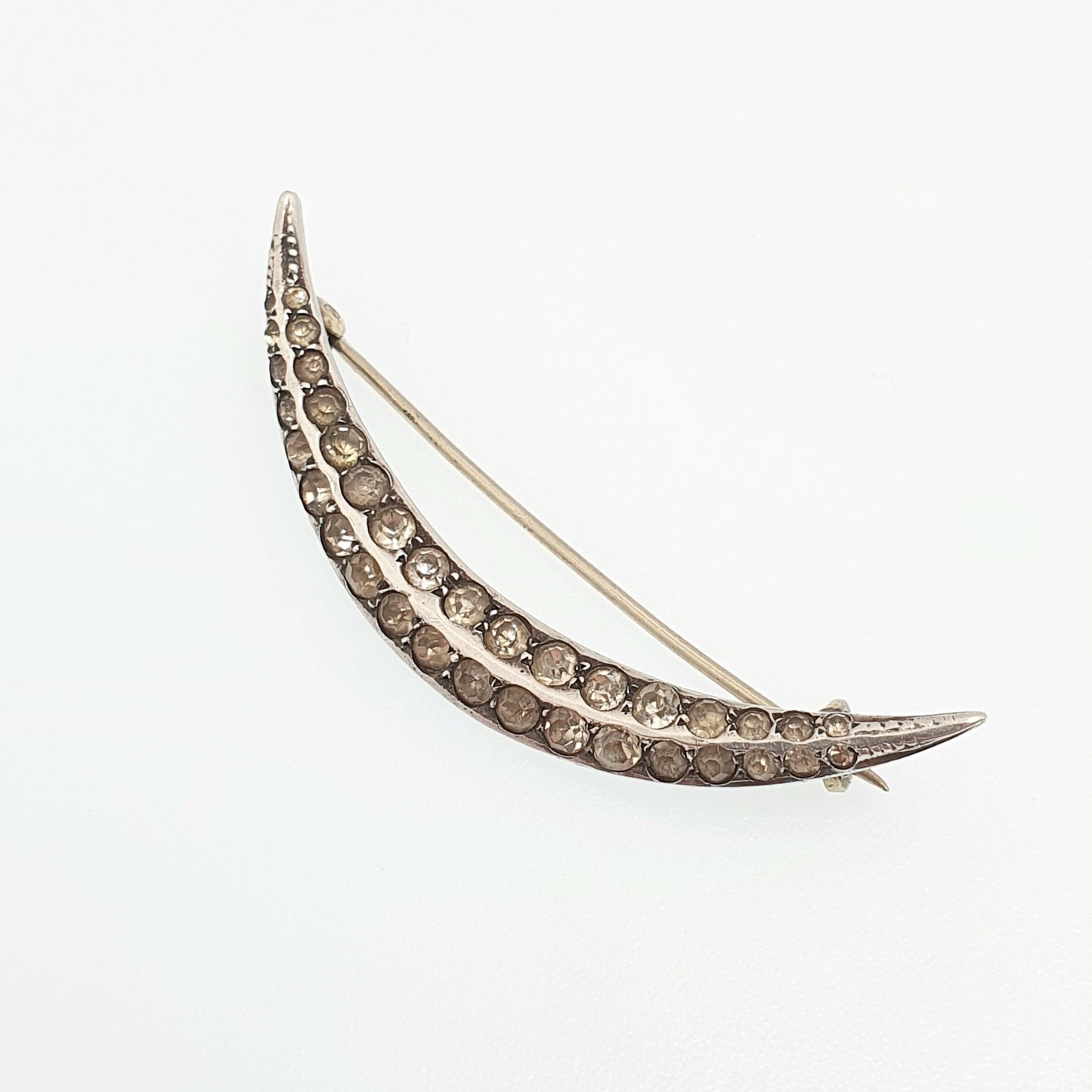 Antique Solid Silver Diamond Paste Crescent Moon Brooch Victorian Sparkly Vintage Ladies Celestial Womens Jewelry Jewellery 1800s Genuine