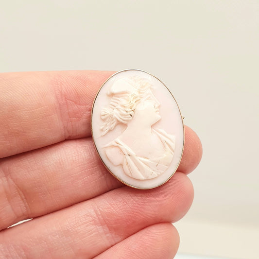 Antique 9ct Gold Pink Cameo Brooch Solid 9k 375 Conch Shell Rare Victorian Unique Hand Carved Detailed Vintage 1800s Jewellery Jewelry