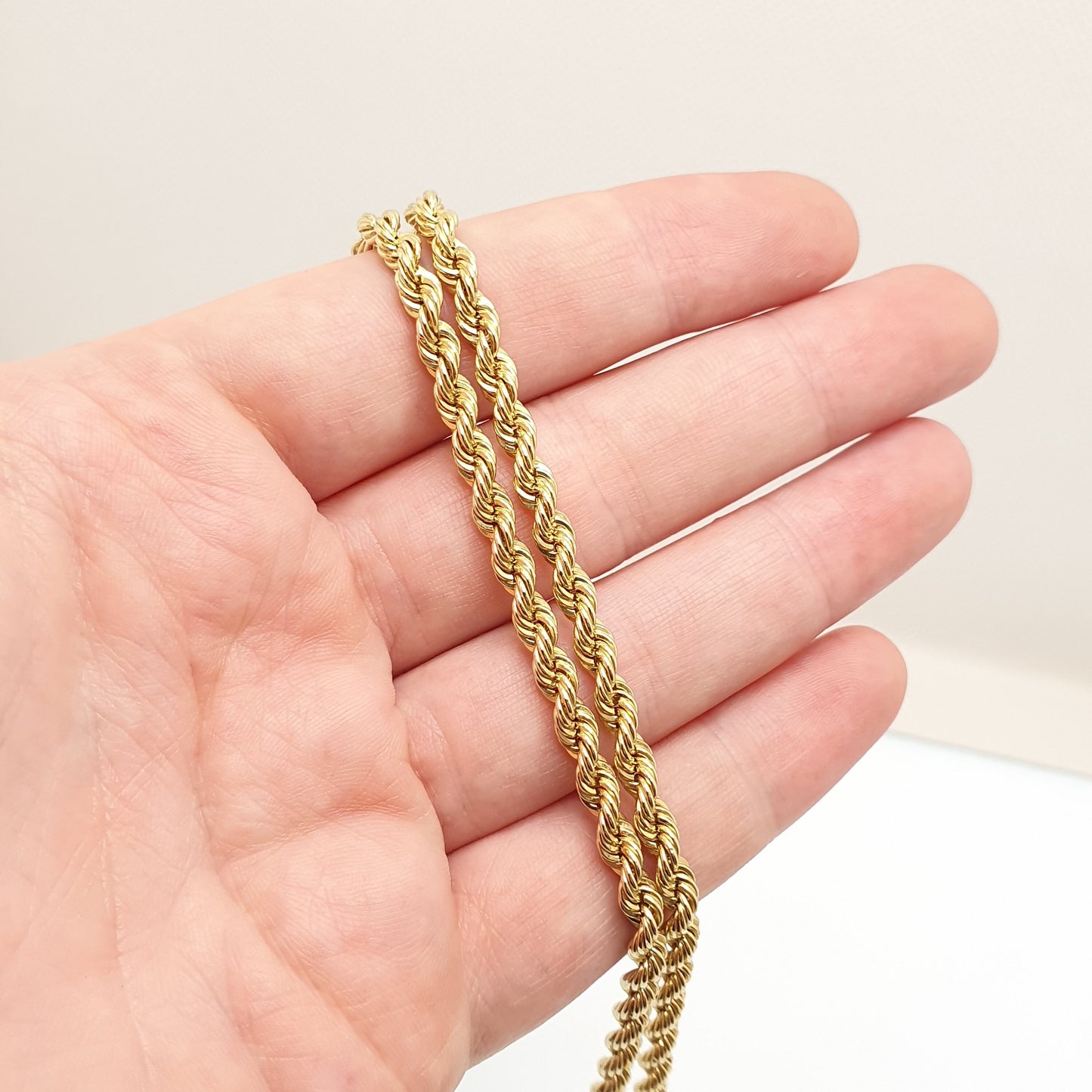 Vintage 9ct 375 Gold Chain Necklace Rope Link Twist Helix 51cm 20" 7.41g Thick Wide Solid 9k Yellow Estate Hallmark Womens Jewelry Jewellery