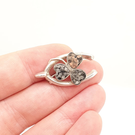 Antique Sterling Silver Clover Brooch Speckled Jasper Wishbone Lucky Irish Charm Genuine Agate Shamrock Celtic Gaelic Jewelry Jewellery