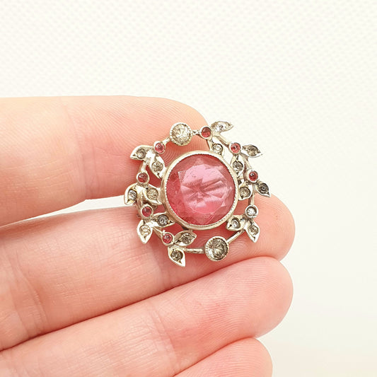 Antique Victorian Solid Silver Pink Paste Brooch Belle Epoque Diamond Pastes Art Nouveau 800 1800s Sparkly Vintage Jewelry Jewellery