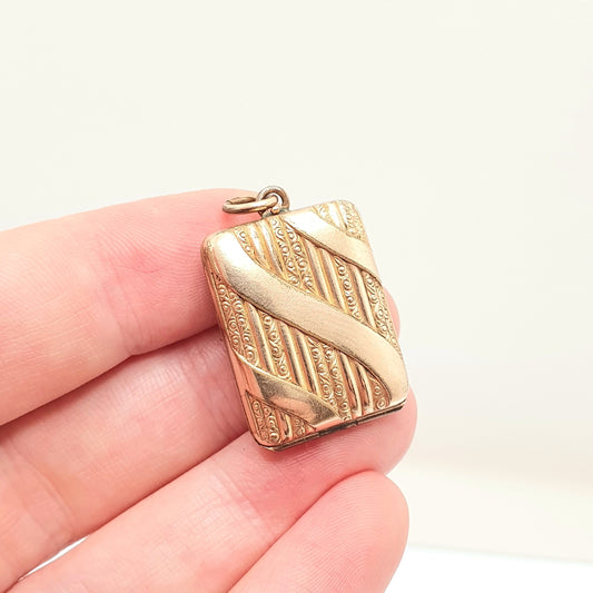 Antique Rolled Rose Gold Locket Victorian Rectangular Embossed Vertical Necklace Pendant Rose Gold Filled Vintage 1800s Jewellery Jewelry