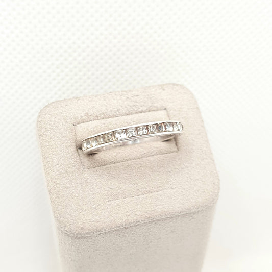Antique Solid Silver Diamond Paste Eternity Ring Art Deco 1920s Full Channel Square Cut Engraved Vintage Ladies Womens Jewelry Jewellery