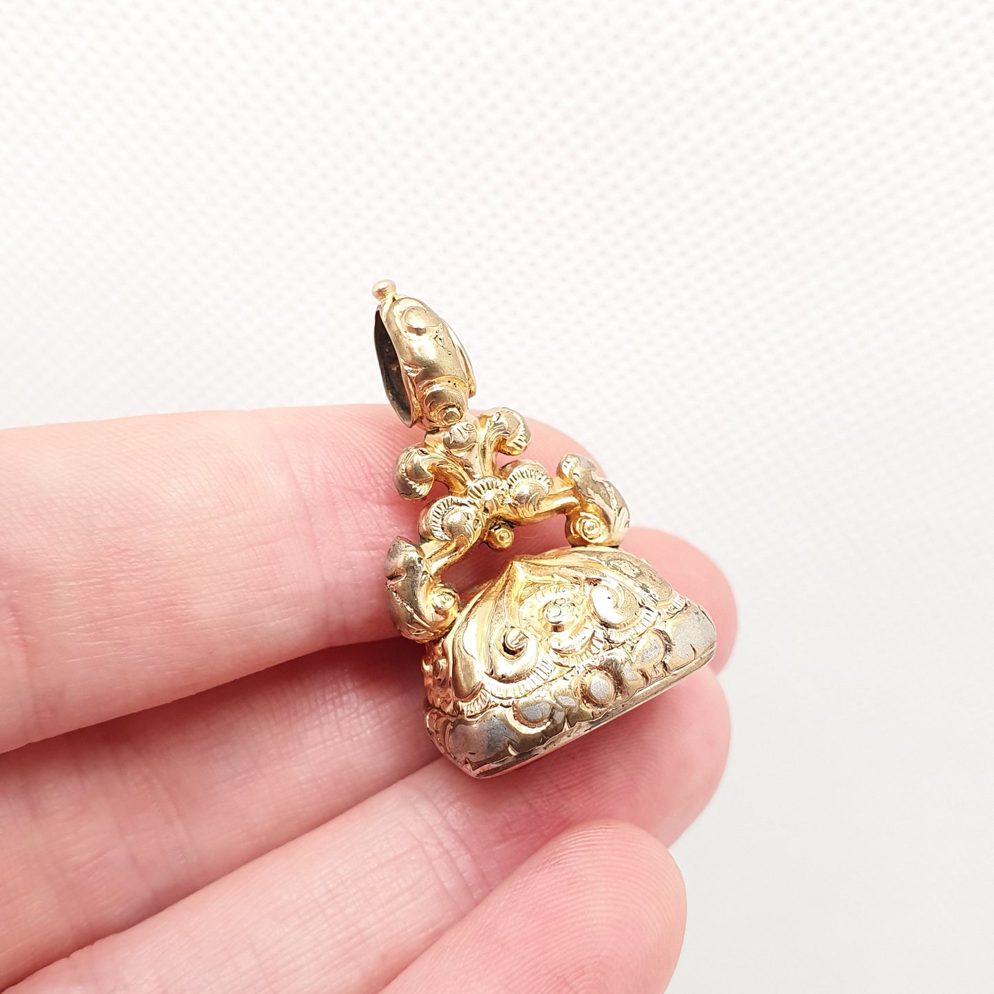 Antique Victorian Rolled Gold Fob Pendant Large Quartz Agate Necklace Big Gemstone Gold Filled Albert Seal Ornate Vintage Jewellery Jewelry